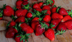 Rote Erdbeeren. Schmackhaft und gesund! Aber Vorsicht: Vor dem Verzehr den Strunk entfernen!