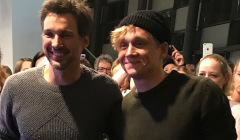 Florian David Fitz, sein Hund Elmo und Matthias Schweighöfer