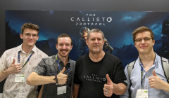 Lenny, Sanel und Stephan zusammen mit Glen Schofield, dem Creative Director von "The Callisto Protocol"