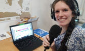 Ich bei der Produktion eines Radiobeitrags für KC. Foto: Katrin Steinhausen.