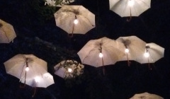 Regenschirm-Installation in den Baumwipfeln